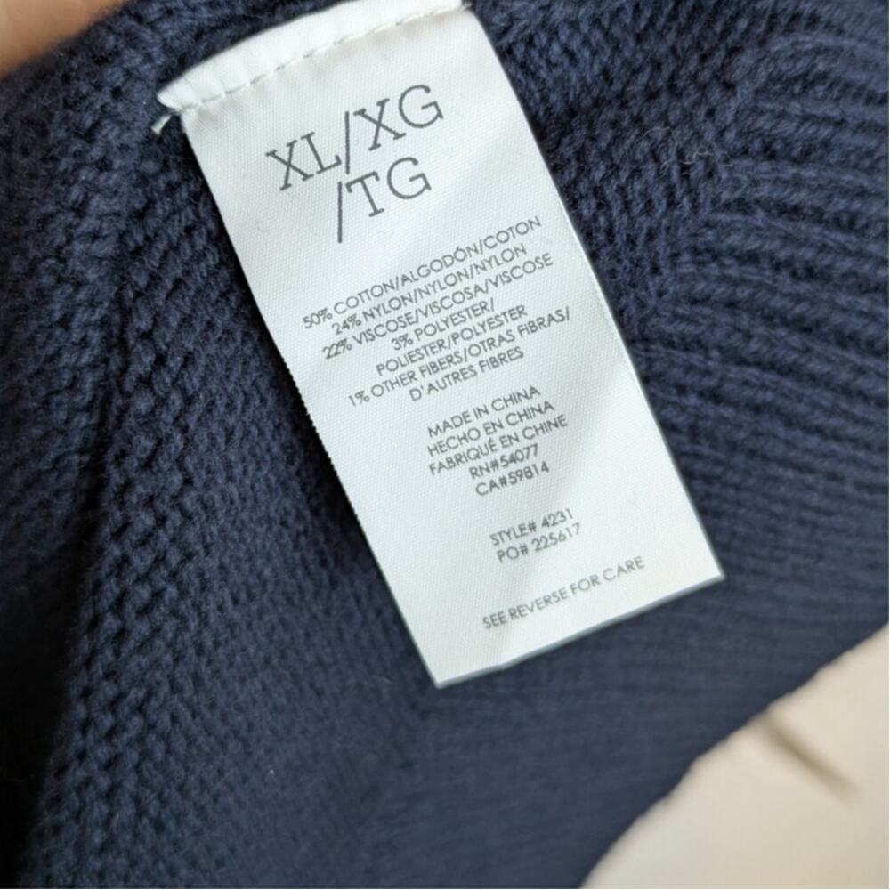 CABI Fair Isle Pullover Sweater Diagonal Zip Ribbed Mock Collar Navy #4231 - XL - Picture 7 of 7